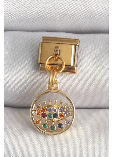 Erb 316L Çelik Gold Renk Sallantı Renkli Zirkon Taşlı Göz Model Nomination Charm
