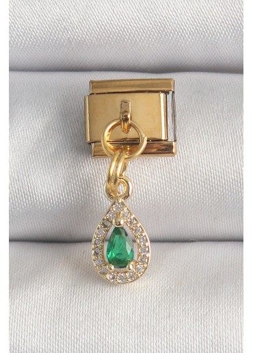 Erb 316L Çelik Gold Renk Sallantı Damla Yeşil Zirkon Taşlı Nomination Charm