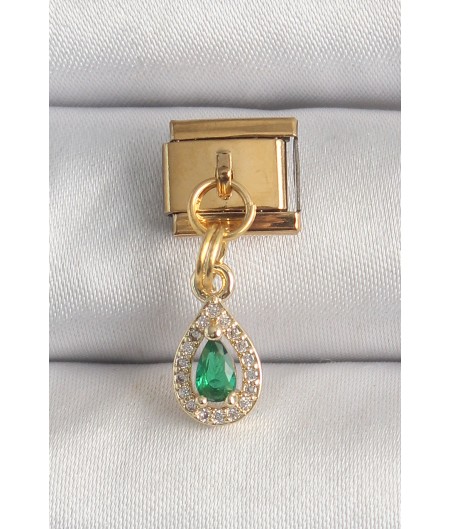 Erb 316L Çelik Gold Renk Sallantı Damla Yeşil Zirkon Taşlı Nomination Charm
