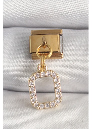 Erb 316L Çelik Gold Renk Sallantı Kare Zirkon Taşlı Nomination Charm