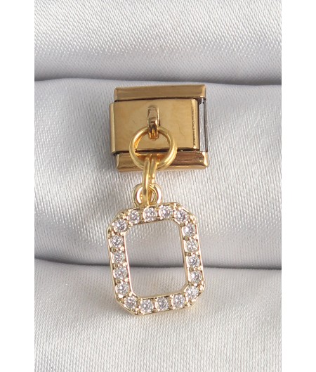 Erb 316L Çelik Gold Renk Sallantı Kare Zirkon Taşlı Nomination Charm