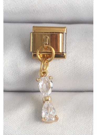 Erb 316L Çelik Gold Renk Sallantı Zirkon Taşlı Kurdele Model Nomination Charm