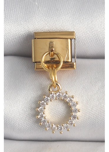 Erb 316L Çelik Gold Renk Zirkon Taşlı Sallantı Güneş Model Nomination Charm