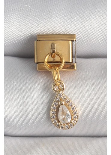 Erb 316L Çelik Gold Renk Sallantı Damla Zirkon Taşlı Nomination Charm