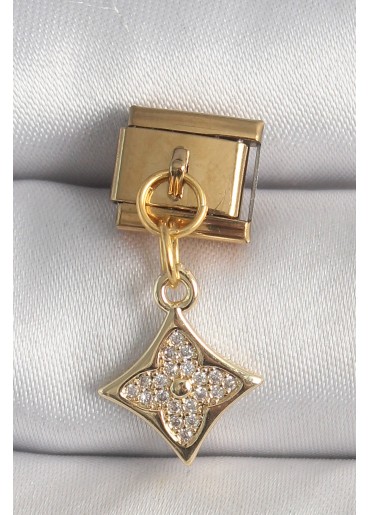Erb 316L Çelik Gold Renk Sallantı Zirkon Taşlı Çiçek İşlemeli Nomination Charm