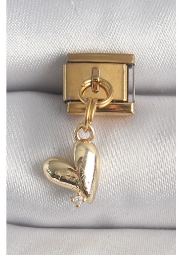 Erb 316L Çelik Gold Renk Sallantı Kalp Model Zirkon Taş Detay Nomination Charm