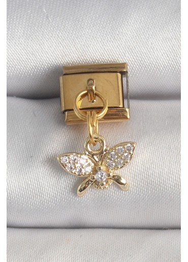 Erb 316L Çelik Gold Renk Zirkon Taşlı Kelebek Model Nomination Charm