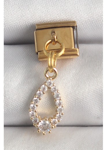 Erb 316L Çelik Gold Renk Sallantı Zirkon Taşlı Damla Model Nomination Charm