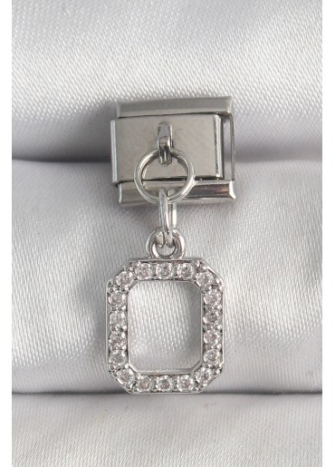 Erb 316L Çelik Gümüş Renk Sallantı Zirkon Taşlı Kare Model Nomination Charm