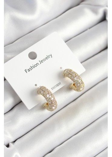 Erb Pirinç Zirkon Taşlı Halka Model Gold Renk Kadın Küpe