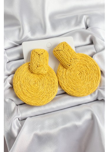 Erb Sarı Daire Figürlü Hasır Örgü Model Gold Renk Kadın Küpe