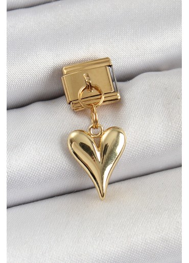 Erb 316L Çelik Sallantılı Kalp Model Gold Renk Nomination Charm