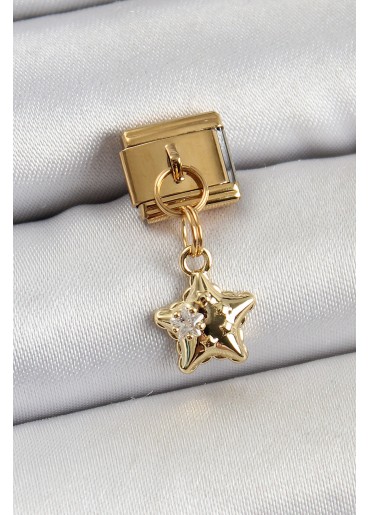 Erb 316L Çelik Sallantılı Zirkon Taşlı Yıldız Model Gold Renk Nomination Charm