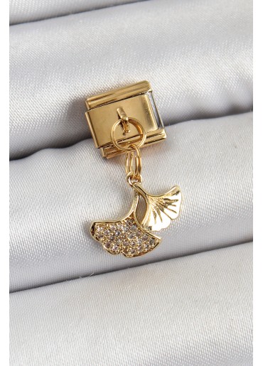 Erb 316L Çelik Sallantılı Zirkon Taşlı Balık Kuyruğu Model Gold Renk Nomination Charm