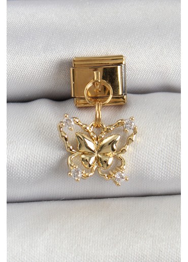 Erb 316L Çelik Sallantılı Zirkon Taşlı Kelebek Model Gold Renk Nomination Charm