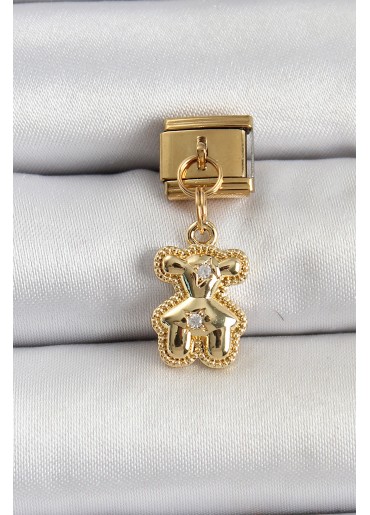 Erb 316L Çelik Sallantılı Zirkon Taşlı Ayıcık Model Gold Renk Nomination Charm