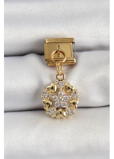 Erb 316L Çelik Sallantılı Zirkon Taşlı Kalp Detaylı Yıldz Model Gold Renk Nomination Charm