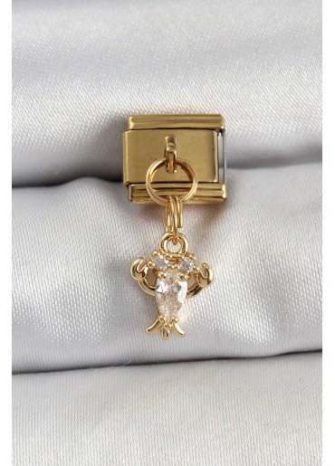 Erb 316L Çelik Sallantılı Zirkon Taşlı Yengeç Model Gold Renk Nomination Charm