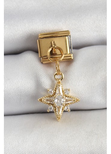 Erb 316L Çelik Sallantılı Zirkon Taşlı Kutup Yıldızı Model Gold Renk Nomination Charm