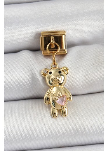 Erb 316L Çelik Sallantılı Zirkon Taşlı Ayıcık Model Gold Renk Nomination Charm
