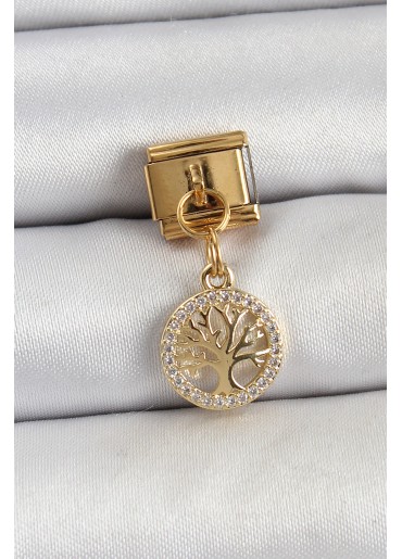 Erb 316L Çelik Sallantılı Zirkon Taşlı Hayat Ağacı Model Gold Renk Nomination Charm