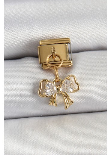 Erb 316L Çelik Sallantılı Zirkon Taşlı Fiyonk Model Gold Renk Nomination Charm