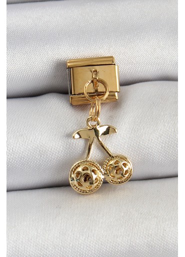 Erb 316L Çelik Sallantılı Zirkon Taşlı Fiyonk Model Gold Renk Nomination C316L Çelik Sallantılı Kiraz Model Gold Renk Nomination Charm