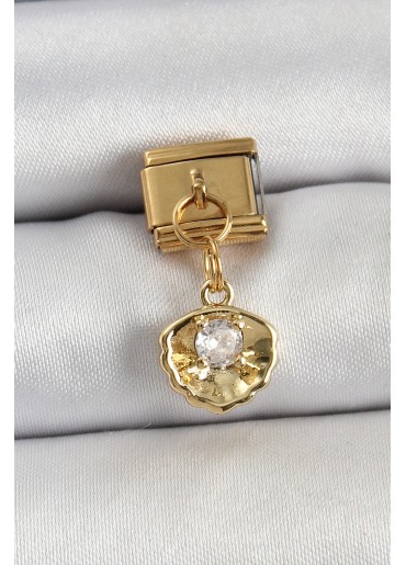 Erb 316L Çelik Sallantılı Zirkon Taşlı İstiridye Model Gold Renk Nomination Charm