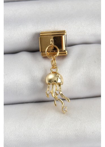 Erb 316L Çelik Sallantılı Zirkon Taşlı Deniz Anası Model Gold Renk Nomination Charm