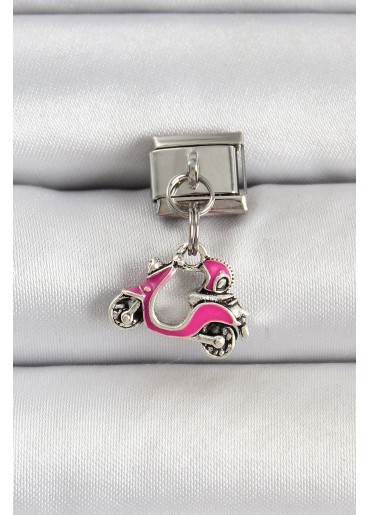 Erb 316L Çelik Gümüş Renk Pembe Scooter Model Nomination Charm