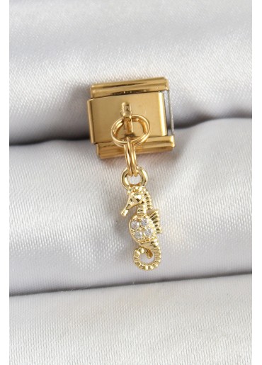 Erb 316L Çelik Sallantılı Zirkon Taşlı Çiçek Model Gold Renk Nomination Charm