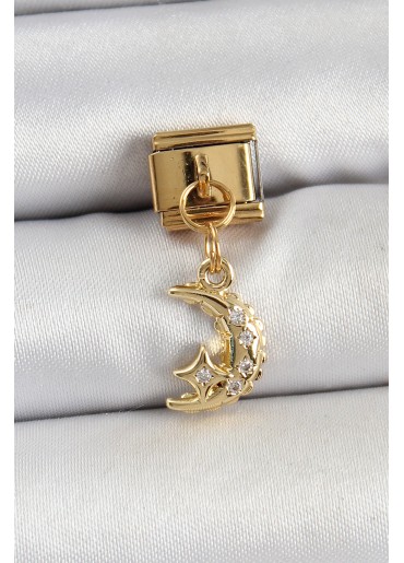 Erb 316L Çelik Sallantılı Zirkon Taşlı Ay Model Gold Renk Nomination Charm