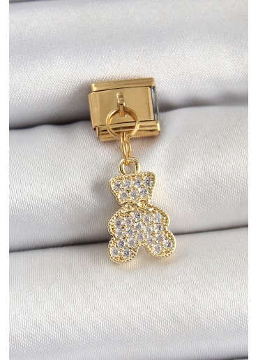 Erb 316L Çelik Sallantılı Zirkon Taşlı Ayıcık Model Gold Renk Nomination Charm