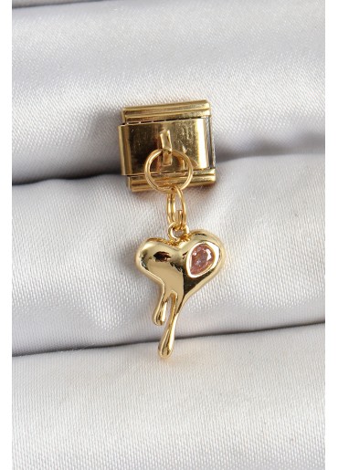 Erb 316L Çelik Sallantılı Zirkon Taşlı Eriyen Kalp Model Gold Renk Nomination Charm