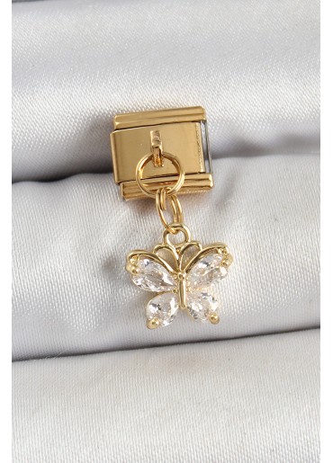 Erb 316L Çelik Sallantılı Zirkon Taşlı Kelebek Model Gold Renk Nomination Charm
