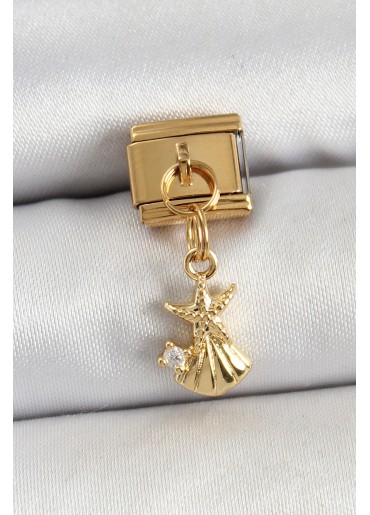 Erb 316L Çelik Sallantılı Zirkon Taşlı Deniz Yıldızı Ve İstiridye Model Gold Renk Nomination Charm