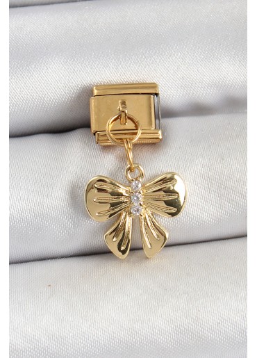 Erb 316L Çelik Sallantılı Zirkon Taşlı Fiyonk Model Gold Renk Nomination Charm