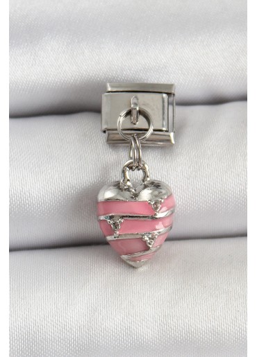Erb 316L Çelik Gümüş Renk Pembe Kalp Model Nomination Charm