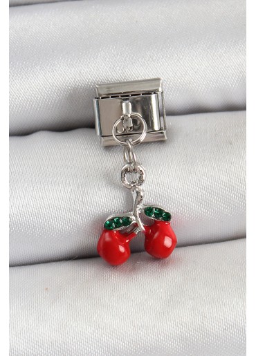 Erb 316L Çelik Sallantılı Kırmızı Kiraz Model Gümüş Renk Nomination Charm