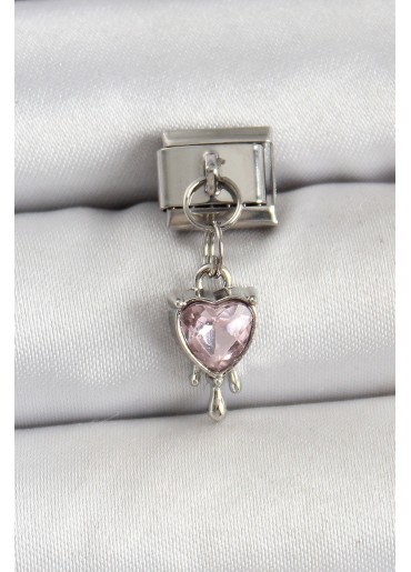 Erb 316L Çelik Gümüş Renk Pembe Kalp Model Nomination Charm