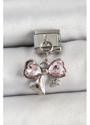Erb 316L Çelik Gümüş Renk Pembe Fiyonk Model Nomination Charm