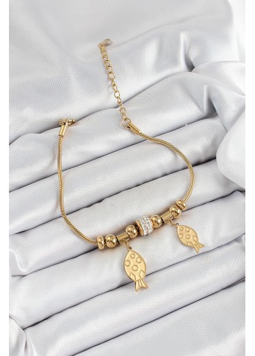 Erb 316L Çelik Gold Renk Balık Model Kadın Bileklik