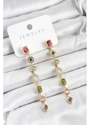 Erb Pirinç Renkli Zirkon Taşlı Sallantılı Model Gold Renk Kadın Küpe