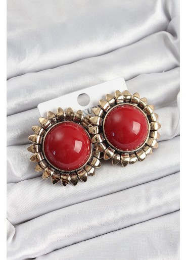 Erb Pirinç Bordo Vintage Model Gold Renk Kadın Küpe