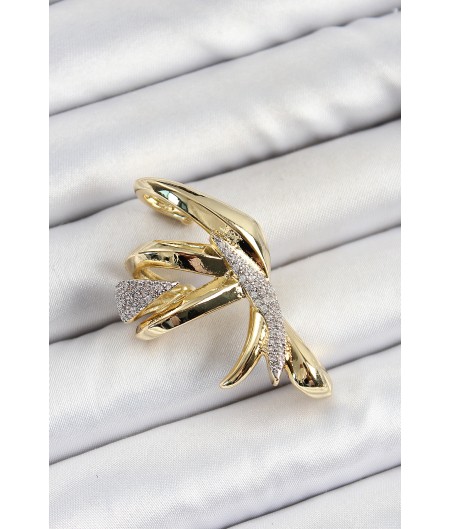 Erb Pirinç Zirkon Taşlı Sıkıştırma Sağ Kıkırdak Gold Renk Kadın Küpe