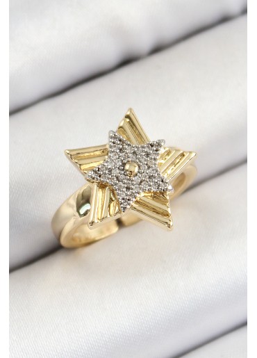 Erb Pirinç Zirkon Taşlı Yıldız Model Gold Ve Gümüş Renk Kadın Yüzük