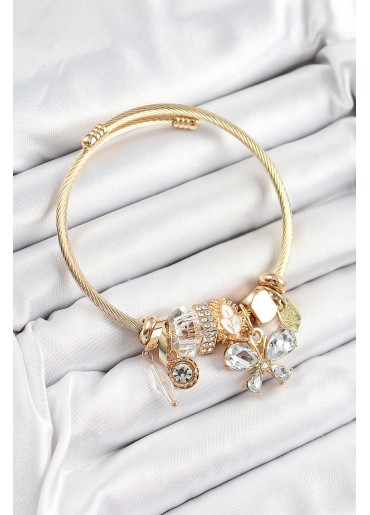 Erb 316L Çelik Beyaz Zirkon Taşlı Kelebek Model Gold Renk Charm Bileklik