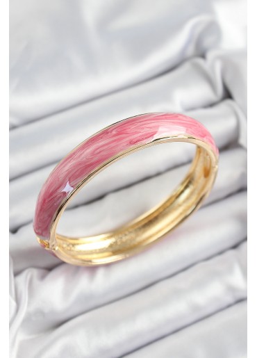 Erb Pirinç Pembe Mineli Mermer Desen Model Gold Renk Kadın Kelepçe