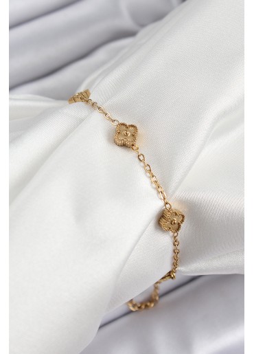 Erb 316L Çelik Yonca Model Gold Renk Kadın Bileklik