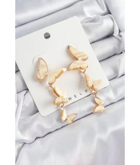 Erb Pirinç Sedef Sallantılı Mermer Desenli Kelebek Model Gold Renk Vintage Kadın Küpe